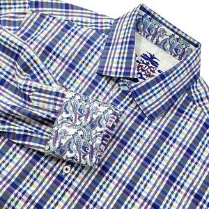 Robert Graham Long Sleeve Shirt Mens S Rainbow Check Plaid Paisley Flip Cuff